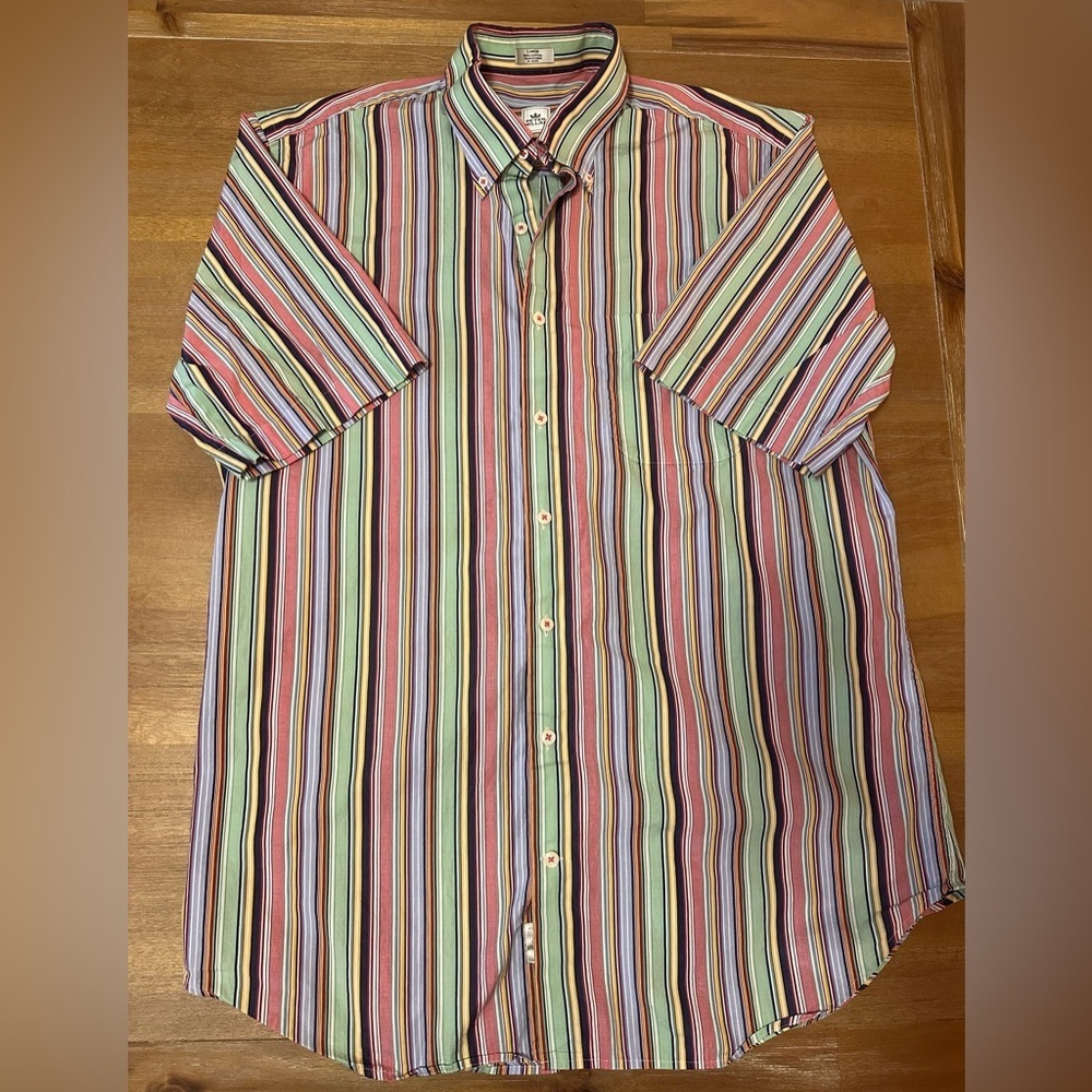 Peter Millar Striped Short Sleeve Button Down Large 100% Cotton